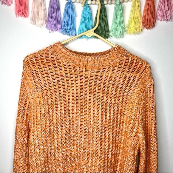 Pink Lily Orange and White Chunky Knit Pullover Crewneck Sweater Size Medium - Picture 7 of 14
